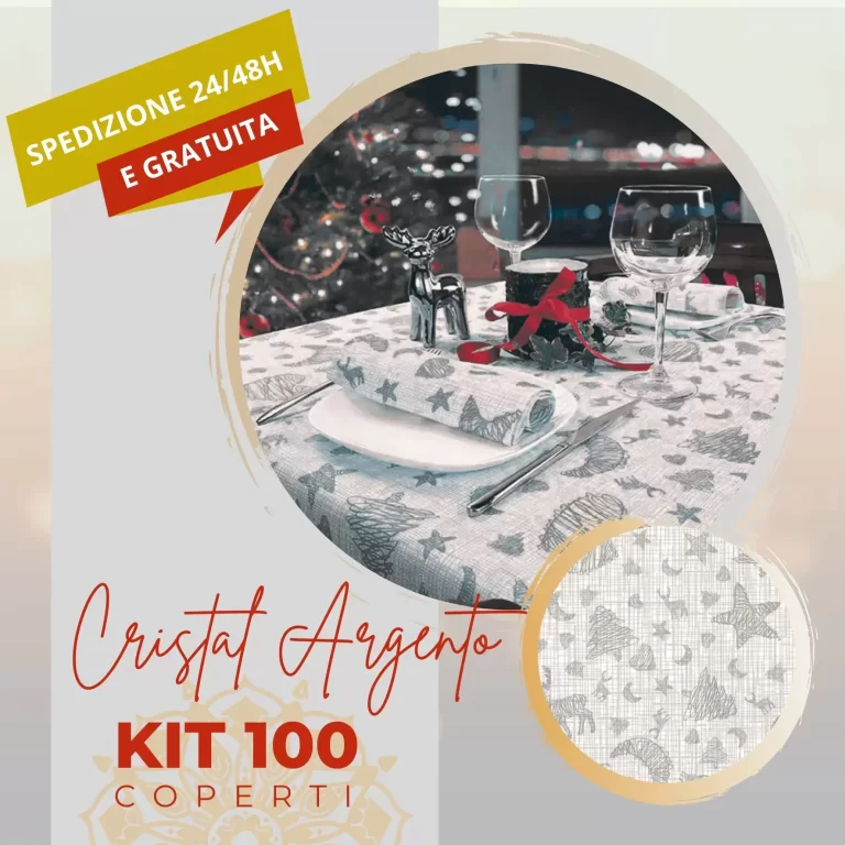 CRISTAL Argento - Kit 100 Coperti - Tovaglie e Tovaglioli
