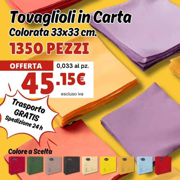 Tovaglioli Carta Colorata 33x33<br> 1350 Pezzi